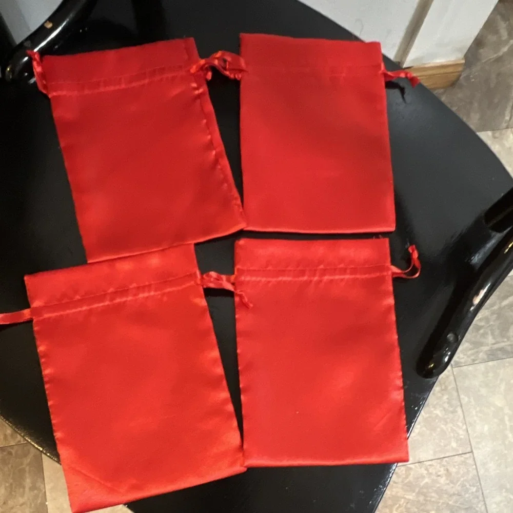 Red Satin Drawstring Jewelry Pouches Set of 4, 6x8 Inch